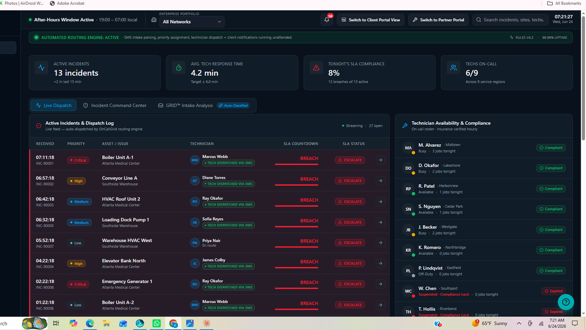 Dispatch view assigning a technician with context